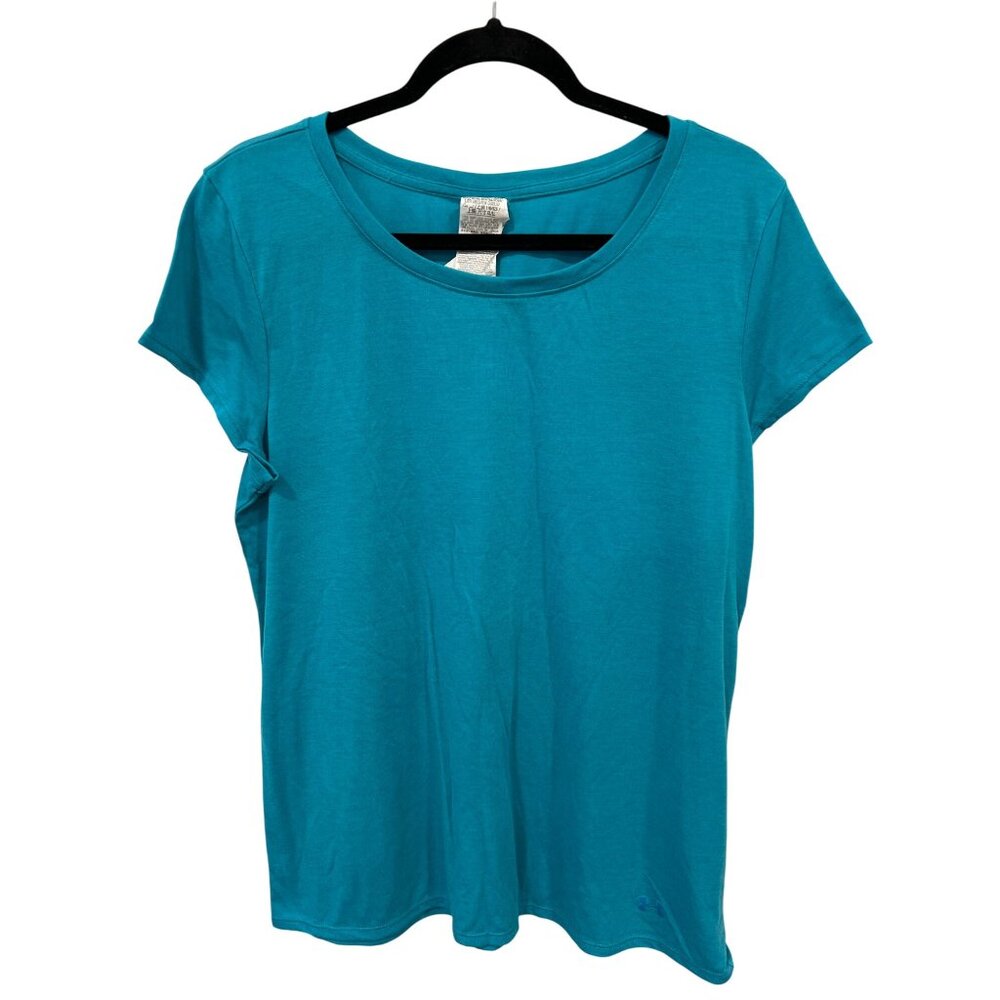 Under Armour Heat Gear Short Sleeve T Shirt Womens XL Round Neck Blue Athleisure
